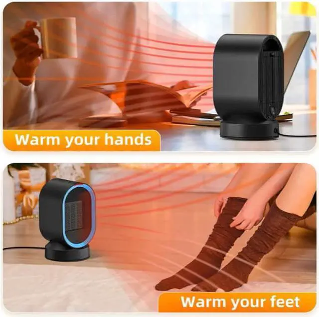Alt view image 6 of 7 - Portable Space Heater, NOZZKOOP Personal Desk Heater for office, Small heater with tip over and Overheat Protection, KIOUDlC Oscillating Electric Ceramic Space Heater for indoor use and bedroom
