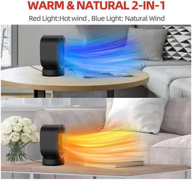 Alt view image 3 of 7 - Portable Space Heater, NOZZKOOP Personal Desk Heater for office, Small heater with tip over and Overheat Protection, KIOUDlC Oscillating Electric Ceramic Space Heater for indoor use and bedroom