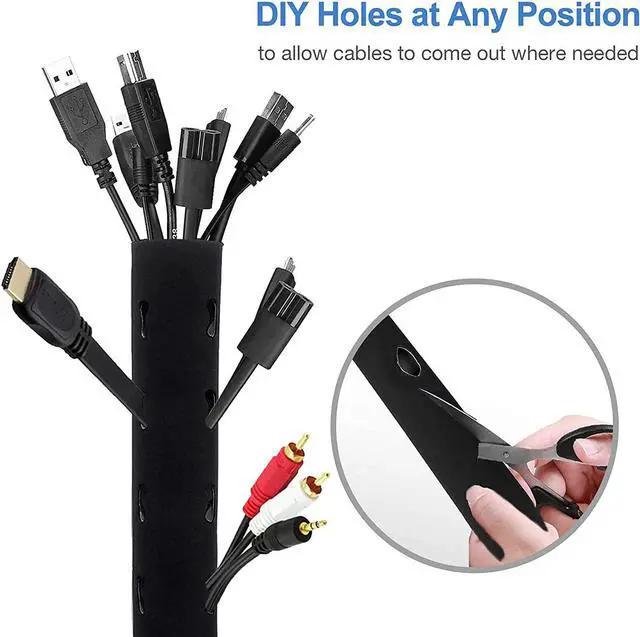 Alt view image 3 of 7 - 4 Pack JOTO Cable Management Sleeve, 19-20 Inch Cord Organizer System with Zipper for TV Computer Office Home Entertainment, Flexible Cable Sleeve Wrap Cover Wire Hider System -Black