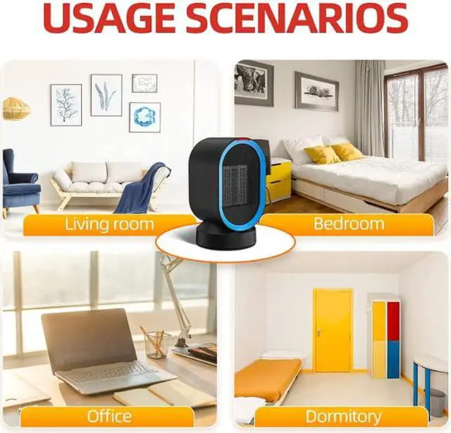 Alt view image 7 of 7 - Portable Space Heater, NOZZKOOP Personal Desk Heater for office, Small heater with tip over and Overheat Protection, KIOUDlC Oscillating Electric Ceramic Space Heater for indoor use and bedroom