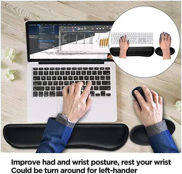 Alt view image 2 of 5 - Gimars Upgrade Enlarge Gel Memory Foam Set Keyboard Wrist Rest Pad, Mouse Wrist Cushion Support for Office, Computer, Laptop, Mac, Comfortable, Lightweight for Easy Typing Pain Relief, Black