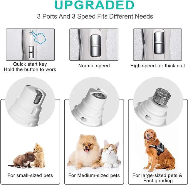 Alt view image 2 of 3 - VAIIEYO Electric Dog Nail Grinder, Upgraded LED 3-Speed Pet Nail Trimmer