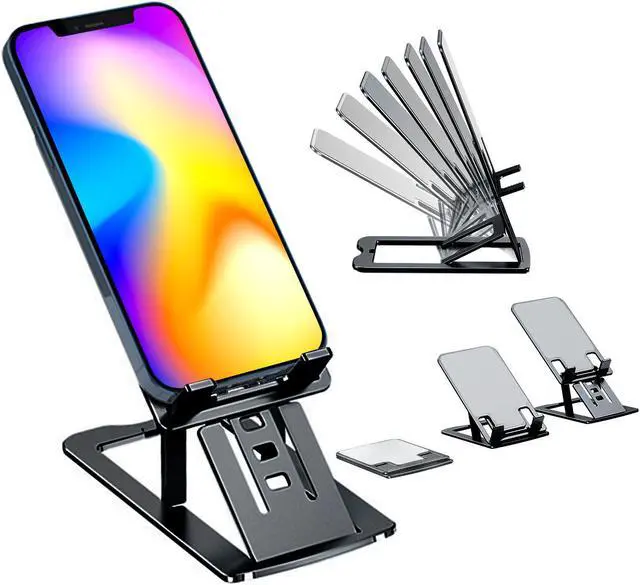 Main image of Cell Phone Stand,Bimawen Foldable Aluminum Alloy Ultra Slim Cell Phone Holder for Desk,or Device from 3" to 13" (Grey)