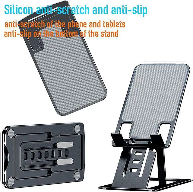 Alt view image 6 of 6 - Cell Phone Stand,Bimawen Foldable Aluminum Alloy Ultra Slim Cell Phone Holder for Desk,or Device from 3" to 13" (Grey)