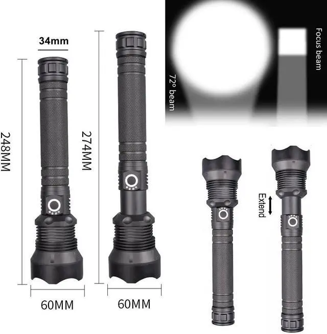 Alt view image 5 of 7 - Manufacturer High Power High Brightness 1000 Lumens Aluminium alloy Rechargeable LED Flashlight USB Charging