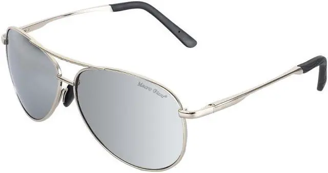 Main image of Macro Giant Classic Drop Shape Sunglasses, Silver Frame, Mirror Silver Lens, Polarized, 100% UV Protection, UV 400 With Case, Military Style, Al-Mg