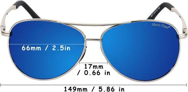 Alt view image 4 of 6 - Macro Giant Classic Drop Shape Sunglasses, Silver Frame, Mirror Silver Lens, Polarized, 100% UV Protection, UV 400 With Case, Military Style, Al-Mg
