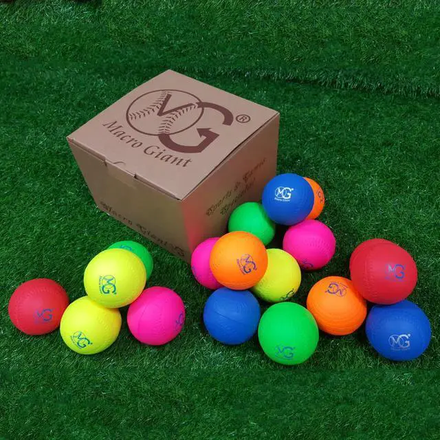 Alt view image 4 of 4 - Macro Giant 11 Inch (Circum.) 3.5 Inch (Dia.) PU Foam Softball, Set of 18, Multi-Color, Baseball Training Practice, Playground Ball, Parenting Activity