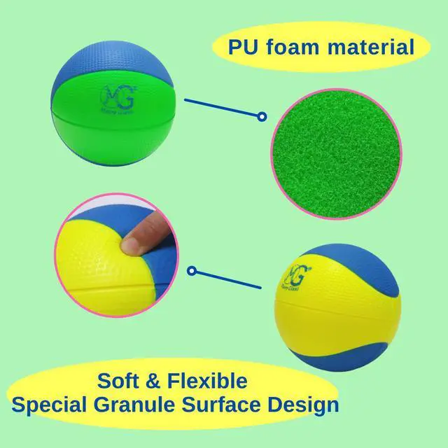 Alt view image 5 of 7 - Macro Giant 6 Inch (Dia.) PU Foam Basketball, Set of 4, Neon Colors, Bouncing, Beginner, Training Practice, Playground, Preschool, Kindergarten