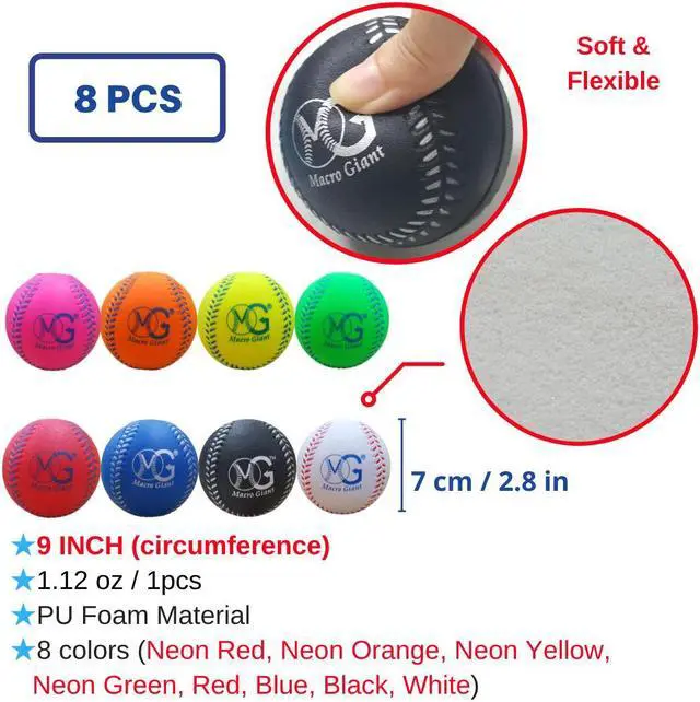 Alt view image 4 of 7 - Macro Giant 24 Inch Jumbo T Ball, Tee Ball, T-Ball Set, 1 Blue Jumbo Foam Bat, 8 PU Foam Baseballs, Assorted Colors, Training Practice, Youth Batting Trainer, School Playground, Kid Toy