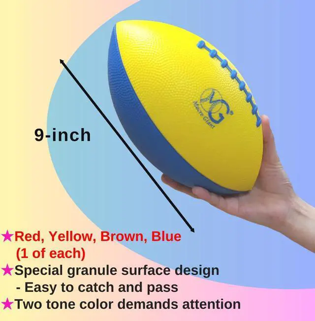 Alt view image 3 of 5 - Macro Giant 9 Inch PU Mini Foam American Football, Set of 4, Basic Colors, Training Practice, Playground Ball, Kid Sports Toys, Backyard, Beach, Kid Toy, Beginner