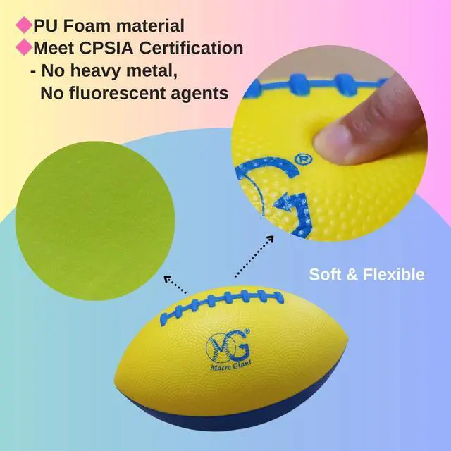 Alt view image 5 of 5 - Macro Giant 9 Inch PU Mini Foam American Football, Set of 4, Basic Colors, Training Practice, Playground Ball, Kid Sports Toys, Backyard, Beach, Kid Toy, Beginner