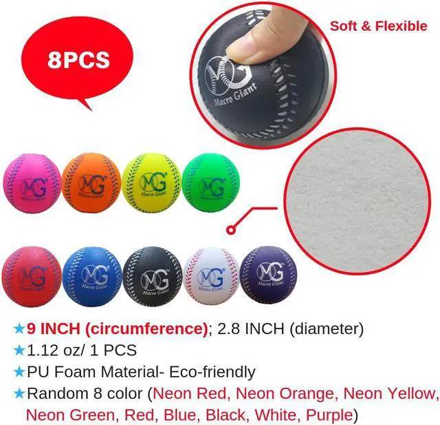 Alt view image 4 of 7 - Macro Giant 24 Inch Jumbo T Ball, Tee Ball, T-Ball Set, 1 Red Jumbo Foam Bat, 8 Foam Baseballs, Multi Colors, Training Practice, Youth Batting Trainer, School Playground, Kid Toy