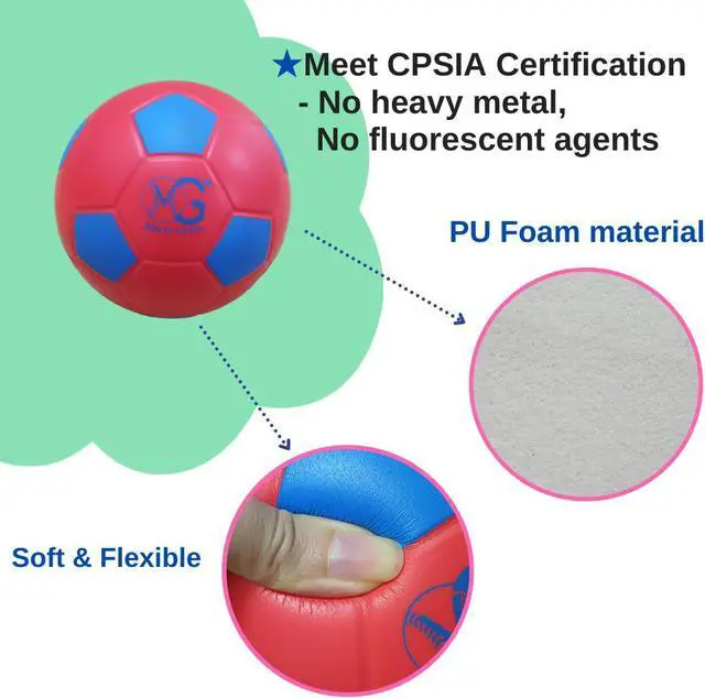 Alt view image 4 of 6 - Macro Giant 6 Inch (Dia.) PU Foam Soccer, Set of 4, Red, Blue, Black, Yellow Colors, Training, Practice, Playground Ball, Kid Sports, Kickball, Beginner, Physical Education Exercise