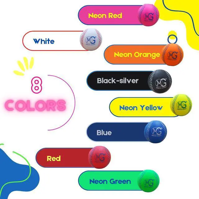Alt view image 4 of 7 - Macro Giant 9 Inch (Circum.) 2.8 Inch (Dia.) PU Foam Baseball, Set of 32, Multicolors, Beginner, Training Practice, Playground, Kids Ball