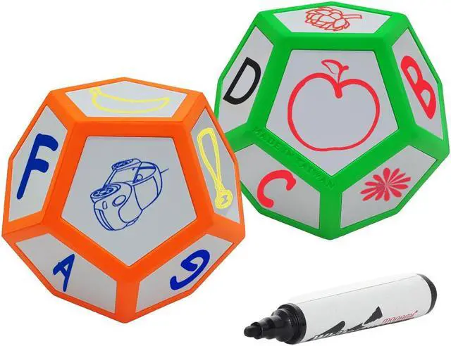 Alt view image 5 of 5 - Macro Giant 6.7 Inch Dry Erase Polyhedral Foam Dice, Jumbo, Set of 2, Neon Orange, Neon Green, 12-Sided, White Board, Parenting Activity, Kid Toy, Preschool, Math Learning, Team Games