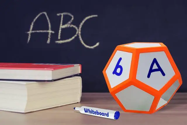 Alt view image 2 of 5 - Macro Giant 6.7 Inch Dry Erase Polyhedral Foam Dice, Jumbo, Set of 2, Neon Orange, Neon Green, 12-Sided, White Board, Parenting Activity, Kid Toy, Preschool, Math Learning, Team Games