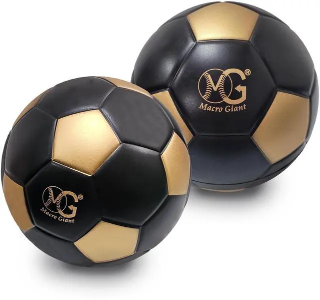 Main image of Macro Giant 7.5 Inch (Diameter) PU Foam Training Practice Soccer Ball, Set of 2, Black- Gold, Playground Ball, Kid Sports Toys, Kickball, School Playground