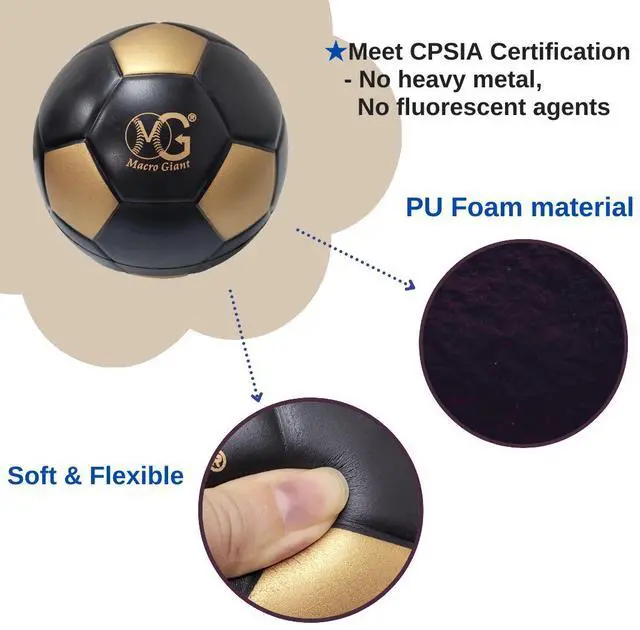 Alt view image 3 of 5 - Macro Giant 7.5 Inch (Diameter) PU Foam Training Practice Soccer Ball, Set of 2, Black- Gold, Playground Ball, Kid Sports Toys, Kickball, School Playground