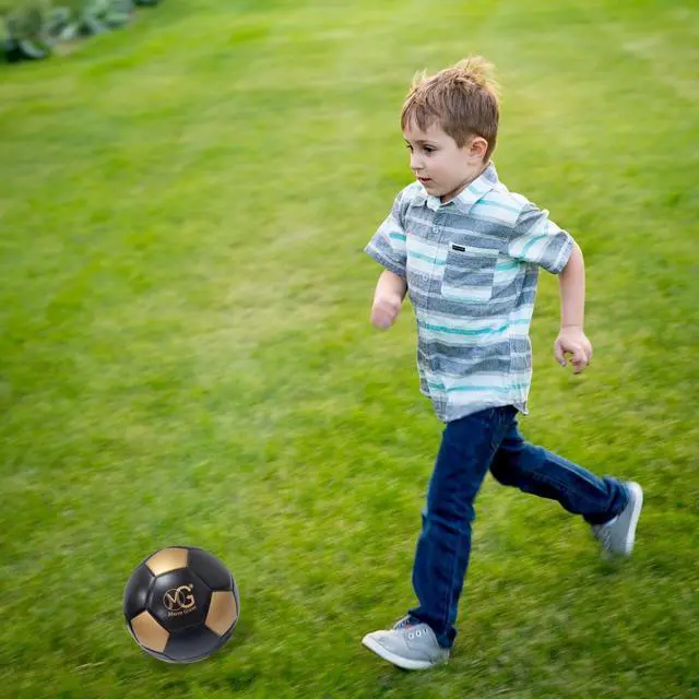 Alt view image 4 of 5 - Macro Giant 7.5 Inch (Diameter) PU Foam Training Practice Soccer Ball, Set of 2, Black- Gold, Playground Ball, Kid Sports Toys, Kickball, School Playground