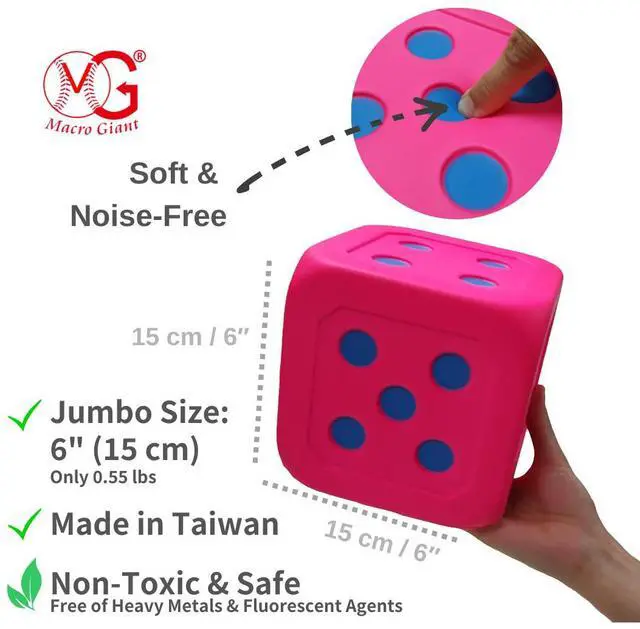 Alt view image 2 of 7 - Macro Giant Jumbo 6-Inch Soft Foam Dice (Set of 4) Neon Colors Oversized PU Foam Cubes for Classroom Math Games & Early Learning