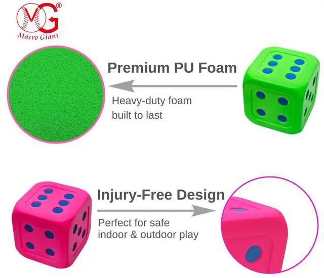 Alt view image 3 of 7 - Macro Giant Jumbo 6-Inch Soft Foam Dice (Set of 4) Neon Colors Oversized PU Foam Cubes for Classroom Math Games & Early Learning