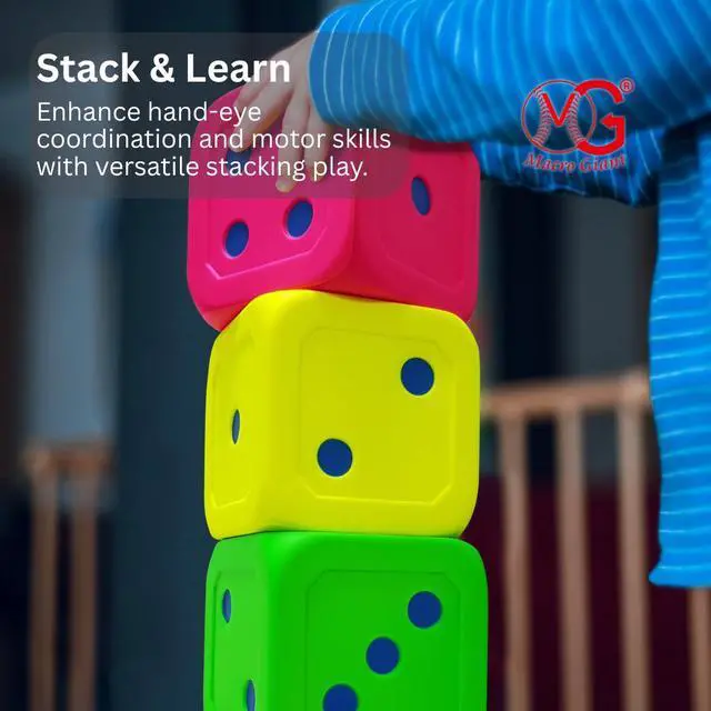 Alt view image 6 of 7 - Macro Giant Jumbo 6-Inch Soft Foam Dice (Set of 4) Neon Colors Oversized PU Foam Cubes for Classroom Math Games & Early Learning