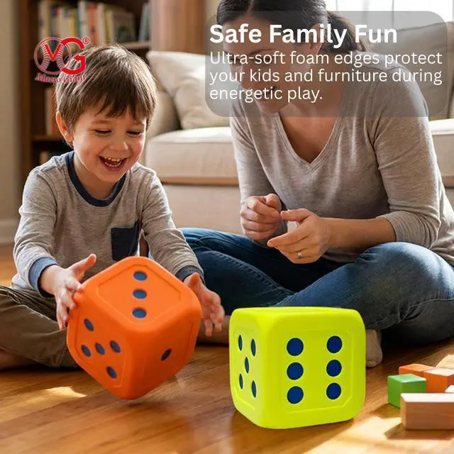 Alt view image 5 of 7 - Macro Giant Jumbo 6-Inch Soft Foam Dice (Set of 4) Neon Colors Oversized PU Foam Cubes for Classroom Math Games & Early Learning