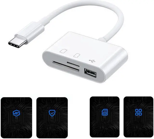 Alt view image 2 of 6 - Card Reader 3-in-1 Mobile Phone Tablet Connected with Type C to USB SD TF Multifunctional Conversion Cable