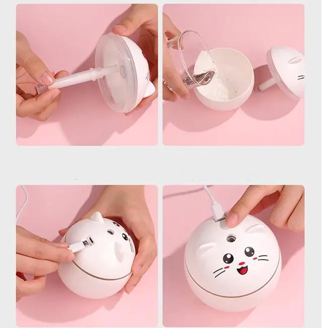 Alt view image 6 of 7 - 5V 5W 300ML Air Humidifier Aroma Diffuser Cute Cat Mini Freshener with USB Cable