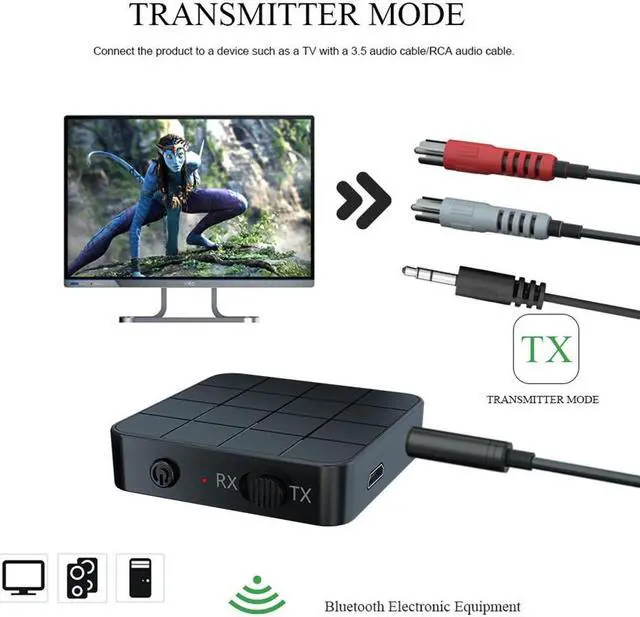 Alt view image 5 of 7 - Wireless Bluetooth 5.0 Transmitter & Receiver Audio Adapter 2 in 1 Music 3.5mm Aux