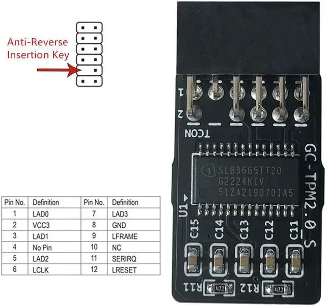Alt view image 2 of 5 - TPM 2.0 Module fit for GIGABYTE GC-TPM2.0_S TPM Module (12 Pin 12-1)