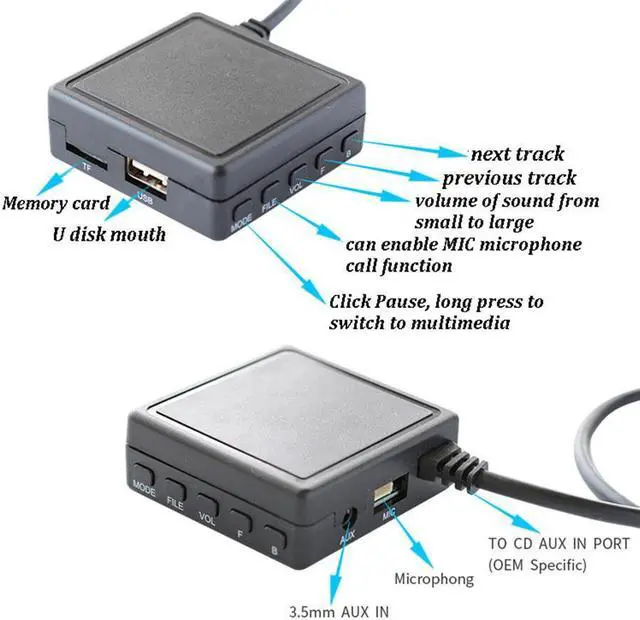 Alt view image 2 of 5 - Paiying Car Bluetooth 5.0 AUX USB Music Adapter Wireless For Mazda 6 2006