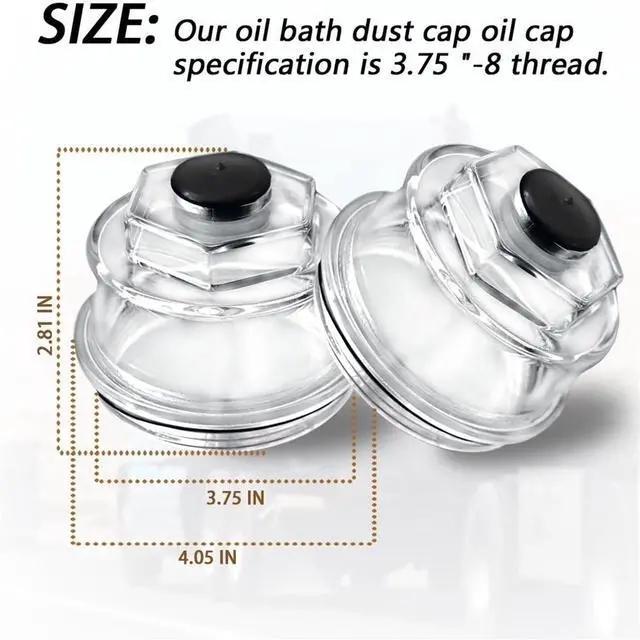Alt view image 4 of 5 - Paiying 2Pcs 12011-1 Oil Dust Caps 3-3/4" Oil Cap For 10K-16000 Trailer Axle Bearing