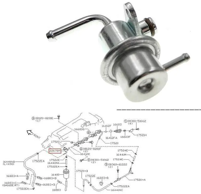 Alt view image 2 of 7 - Yassdwbn For Nissan 200Sx Sentra 1.6L 1995-98 Fuel Pressure Regulator 3.5Bar, 22670-41B00