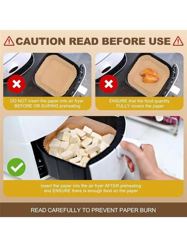 Alt view image 2 of 6 - Paiying 100Pcs Air Fryer Liners Disposable Papers Liner Non-Stick For Roasting Microwave