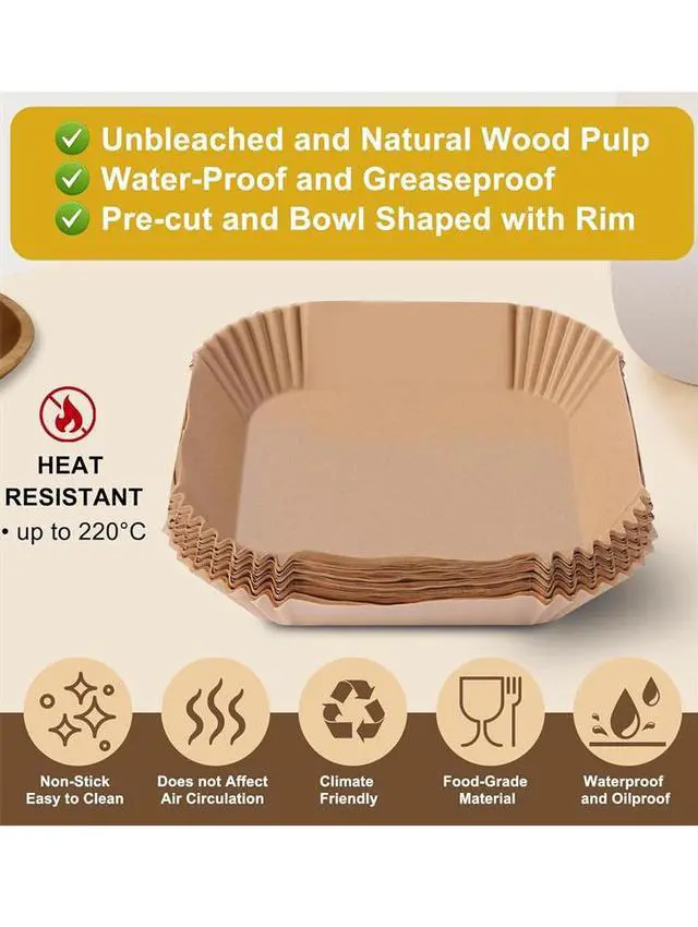Alt view image 3 of 6 - Paiying 100Pcs Air Fryer Liners Disposable Papers Liner Non-Stick For Roasting Microwave