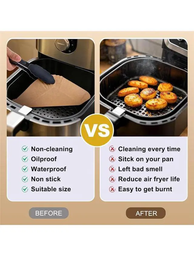 Alt view image 6 of 6 - Paiying 100Pcs Air Fryer Liners Disposable Papers Liner Non-Stick For Roasting Microwave