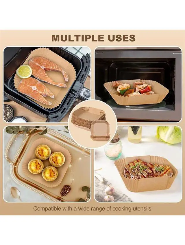 Alt view image 4 of 6 - Paiying 100Pcs Air Fryer Liners Disposable Papers Liner Non-Stick For Roasting Microwave