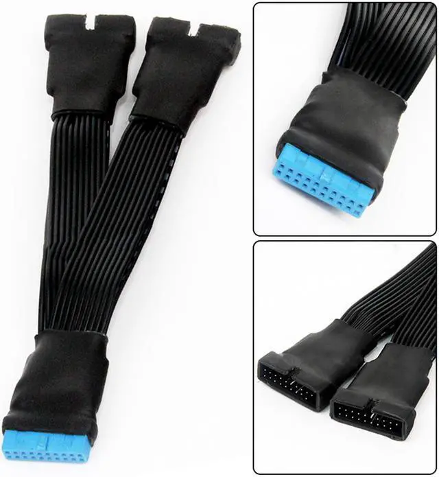 Alt view image 2 of 7 - 19-pin To USB 3.0 20-pin 1 To 2 Power Splitter Cable 18AWG Extension Cable Cord for Motherboard