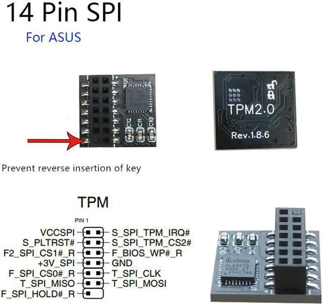 Alt view image 2 of 4 - TPM 2.0 Module 14-1 Pin Safety Block For SPI Card 14pin Motherboard Windows 11