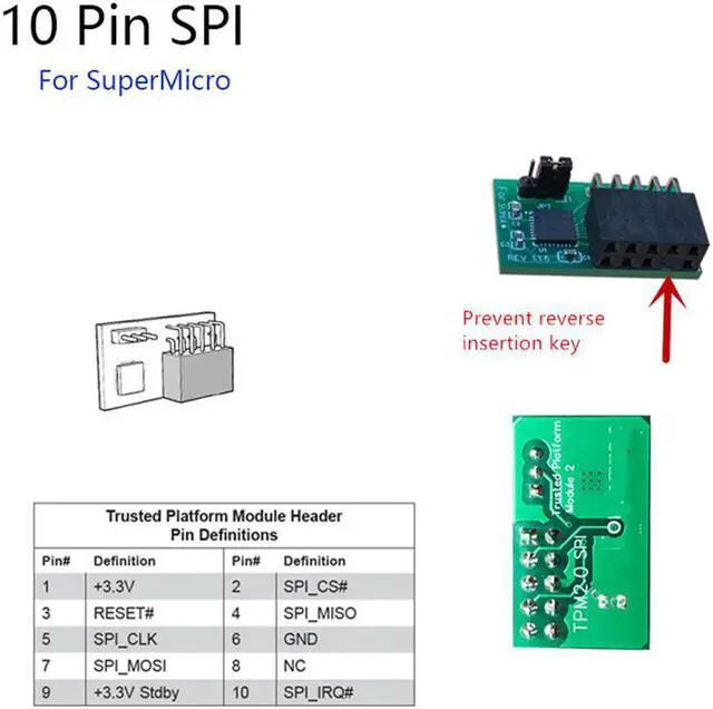 Alt view image 4 of 5 - TPM 2.0 Module For SuperMicro AOM-TPM-9670V 10Pin SPI TPM 2.0 Module Trusted Platform
