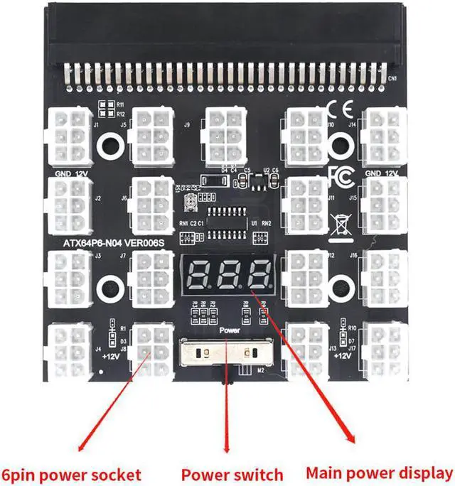 Alt view image 4 of 7 - 1200W PSU Power Supply and 17 *20cm 6Pin To 8Pin Power Cable and 17 Ports 6 Pin Breakout Board For HP Server Power