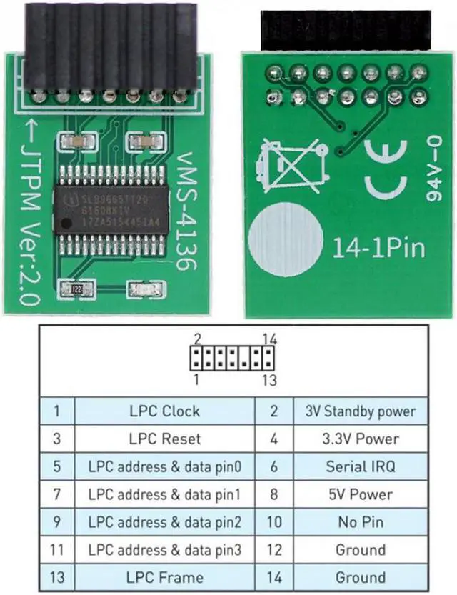 Alt view image 4 of 6 - Trusted Platform Module TPM 2.0 Security Module for MSI 14PIN LPC MS-4136