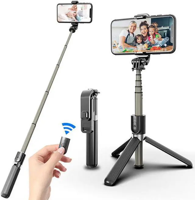 Alt view image 2 of 6 - 360° Rotation Bluetooth Selfie Stick Tripod  Black with Wireless Remote
