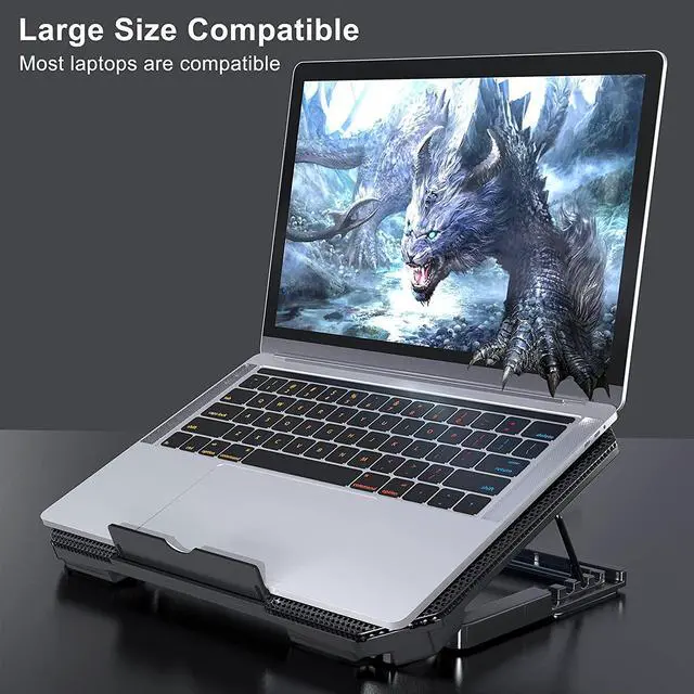 Alt view image 5 of 6 - Laptop Cooling Pad with Adjustable Height Two 5.1 Inches Fan 2 USB Ports Suitable for 12"-15.6" Laptops(Black)
