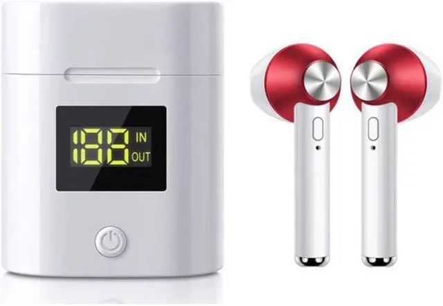 Alt view image 5 of 5 - Bluetooth 5.0 Wireless Earbuds with Power Display Charging Case - Red