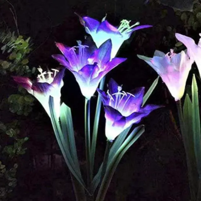 Alt view image 2 of 3 - Solar Lily Flower Garden Lights - Blue - Pack of 1 each Stem comes with 4 Lights