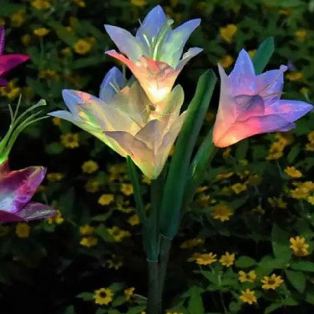 Alt view image 2 of 3 - Solar Lily Flower Garden Lights - White - Pack of 1 each Stem comes with 4 Lights