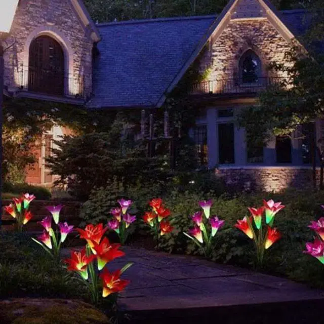 Alt view image 2 of 3 - Solar Lily Flower Garden Lights - Red - Pack of 1 each Stem comes with 4 Lights